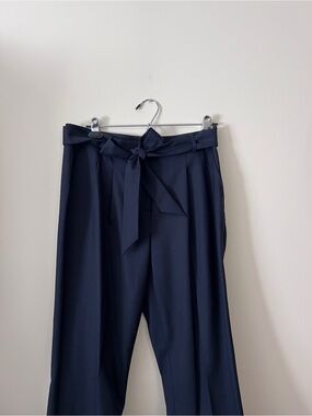 Brooks Brothers Navy Paperbag Waist Pleated Trousers with Self-Tie